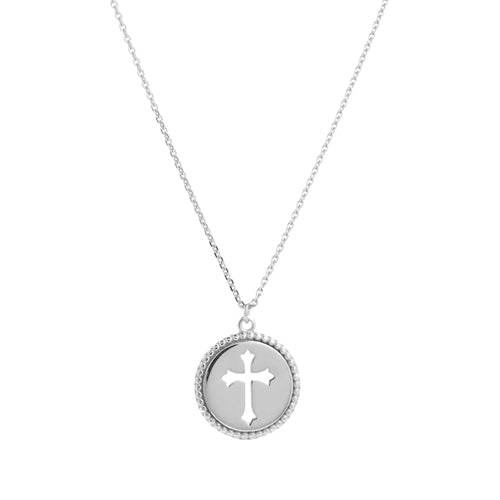 14K Yellow 12mm Cut out Cross Disc Necklace