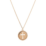 14K White 12mm Cut out Cross Disc Necklace