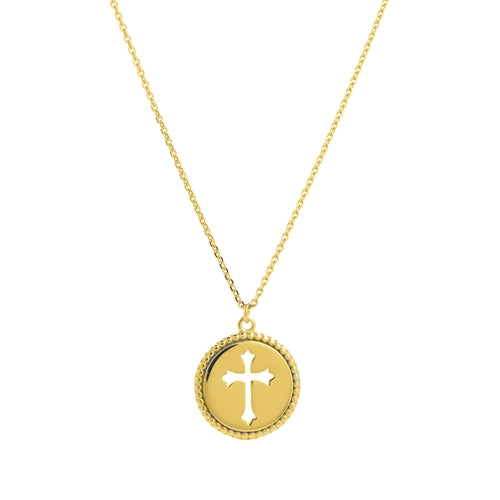 14K White 12mm Cut out Cross Disc Necklace-Necklaces-Maurice's Jewelers-Yellow Gold-