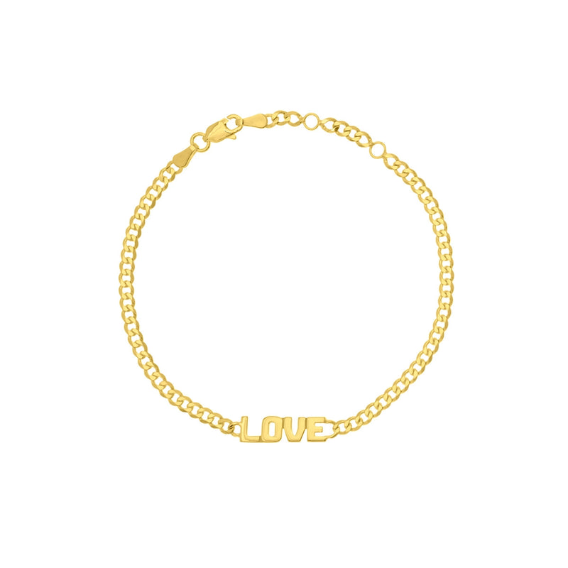 14K Yellow Gold Curb Chain "Love" Bracelet