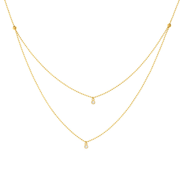 14K Yellow Gold Beaded Diamond Drop Necklace