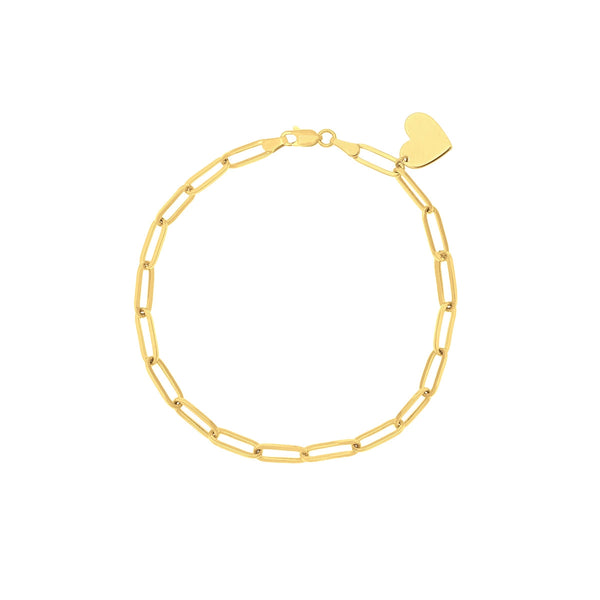 14K Yellow Gold Dangle Heart Paper Clip Bracelet-Bracelets-Maurice's Jewelers-