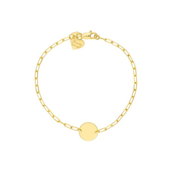 14K Yellow Gold Disc and Heart Paperclip Bracelet