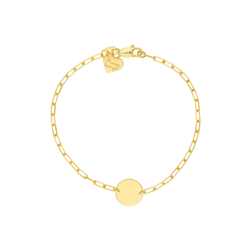 14K Yellow Gold Disc and Heart Paperclip Bracelet-Bracelets-Maurice's Jewelers-
