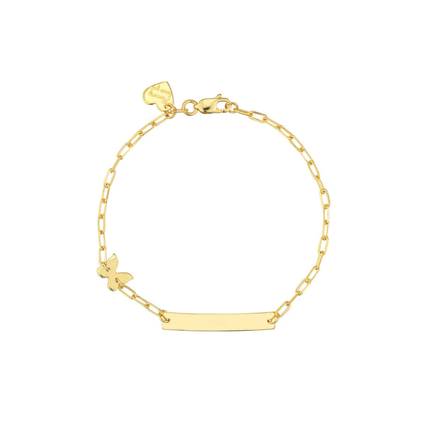 14K Yellow Gold Crown and Butterfly Paperclip Bracelet