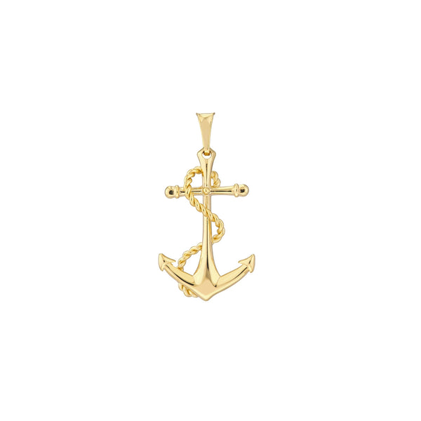 14K Yellow Gold Anchor with Rope Pendant