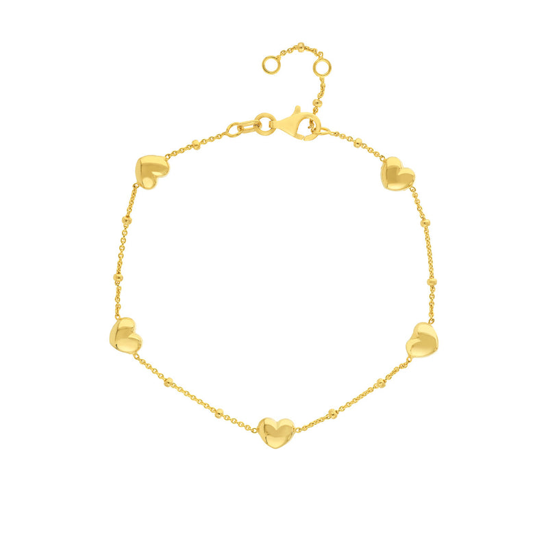14K Yellow Gold Saturn Chain with Puffy Heart Station-Bracelets-Maurice's Jewelers-