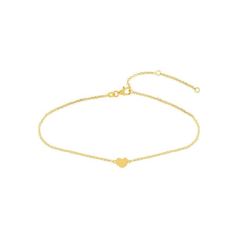 14K Yellow Gold Mini Heart Rolo Chain Anklet-Necklaces-Maurice's Jewelers-
