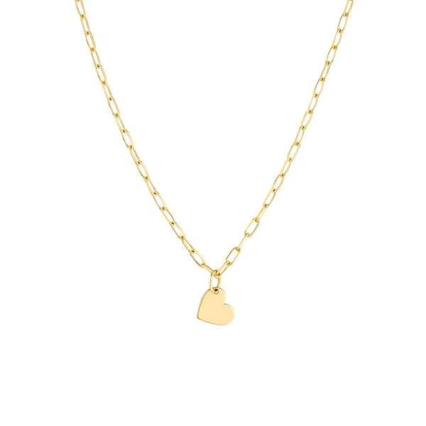 14K Yellow Gold Dangle Heart Paperclip Necklace-Necklaces-Maurice's Jewelers-