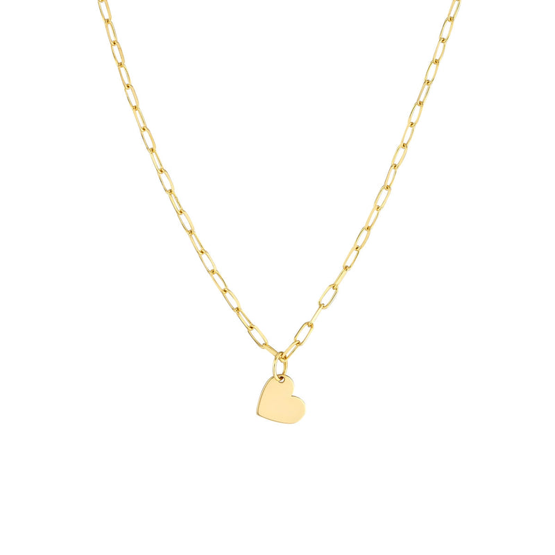14K Yellow Gold Dangle Heart Paperclip Necklace