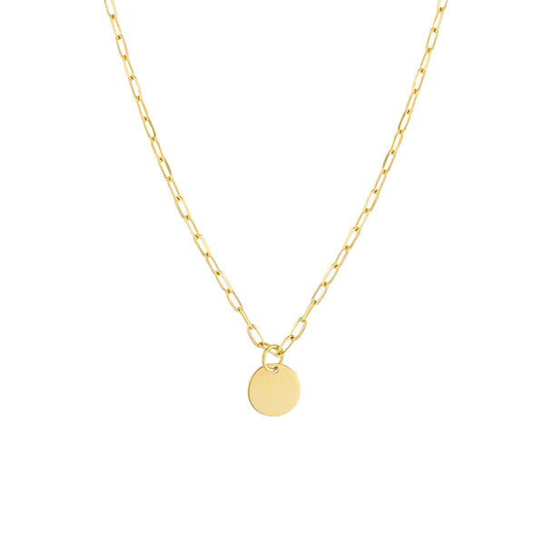 14K Yellow Gold Dangle Disc Paperclip Necklace