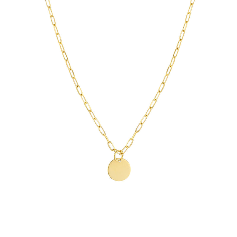14K Yellow Gold Dangle Disc Paperclip Necklace-Necklaces-Maurice's Jewelers-