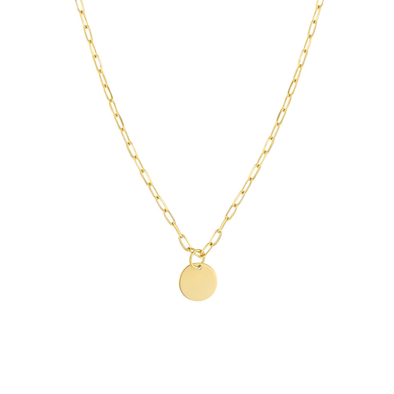 14K Yellow Gold Dangle Disc Paperclip Necklace