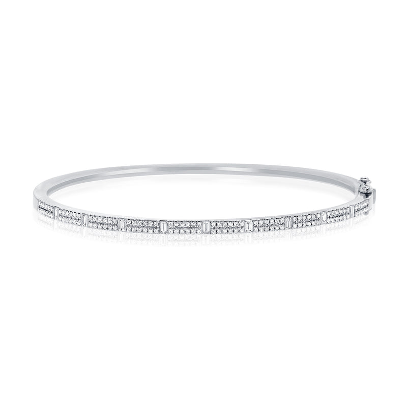14K White Gold Round & Baguette Diamond Bangle-Bangles-aaron jewelry-White Gold-