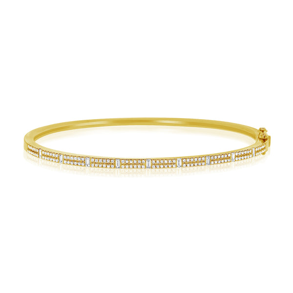 14K White Gold Round & Baguette Diamond Bangle