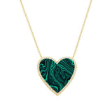 14K White Gold Diamond + Malacite Large Heart Necklace-Necklaces-Maurice's Jewelers-YELLOW GOLD-