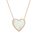 14K White Gold Diamond + Mother Of Pearl Large Heart  Necklace