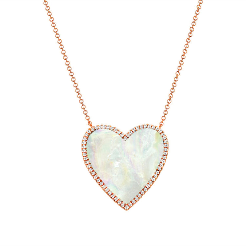 14K White Gold Diamond + Mother Of Pearl Large Heart Necklace-Necklaces-Maurice's Jewelers-ROSE GOLD-