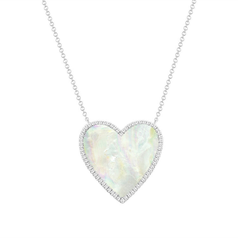 14K White Gold Diamond + Mother Of Pearl Large Heart Necklace-Necklaces-Maurice's Jewelers-WHITE GOLD-