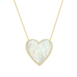 14K Yellow Gold Diamond + Mother Of Pearl Large Heart  Necklace