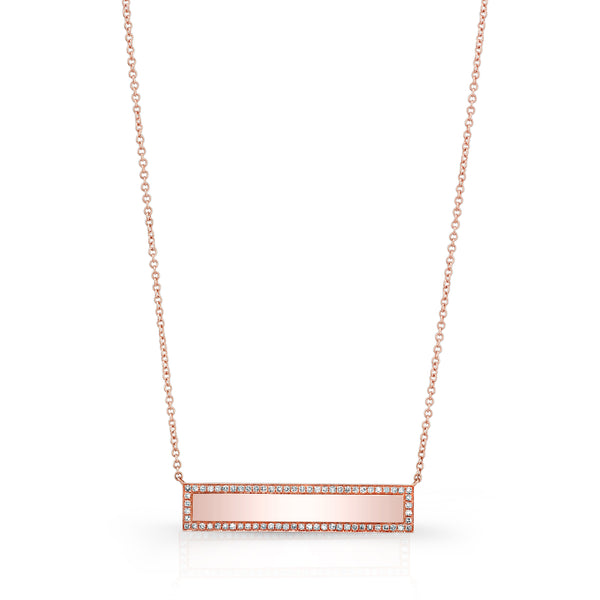 14K Rose Gold Diamond Engravable Bar Necklace