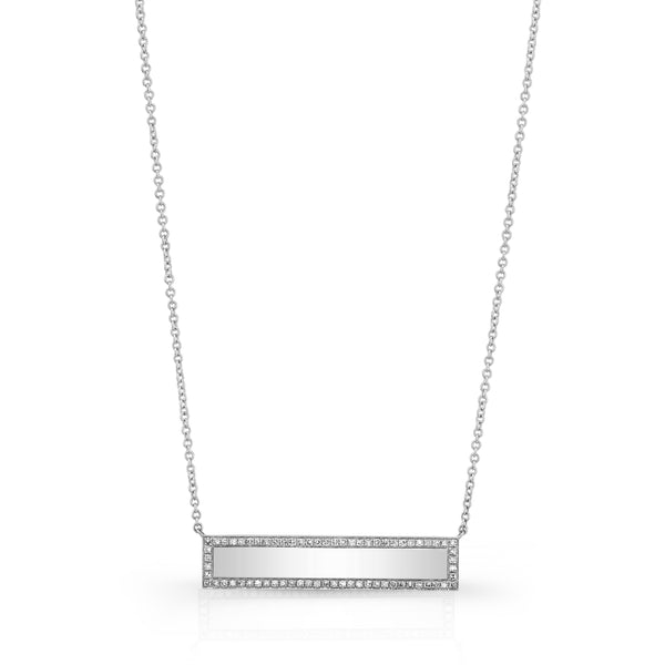 14K Rose Gold Diamond Engravable Bar Necklace
