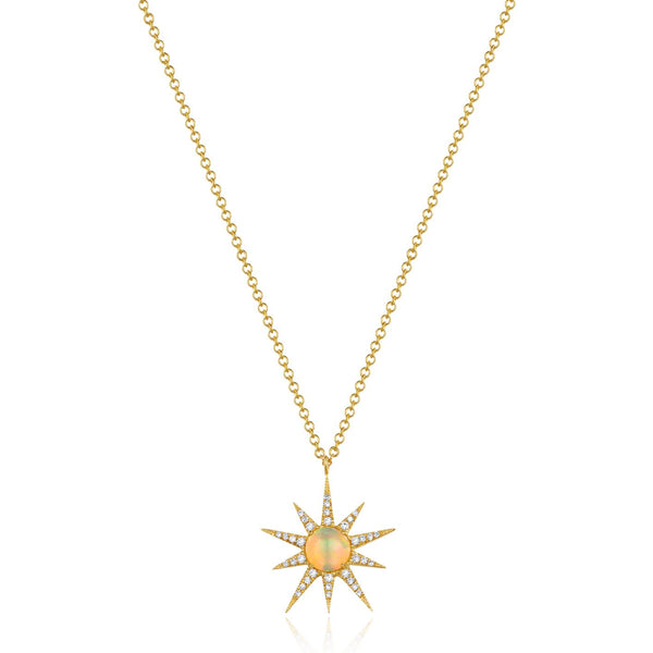 14K Yellow Gold Diamond + Opal Sunburst Pendant-Necklaces-majolie-