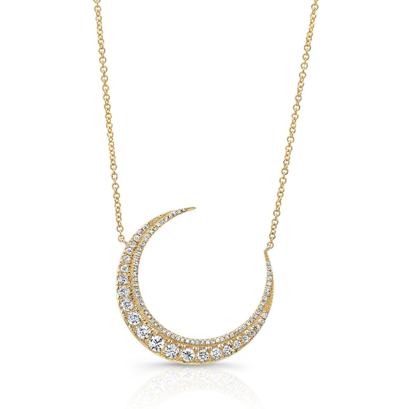 14K Yellow Gold Diamond Crescent Moon Necklace