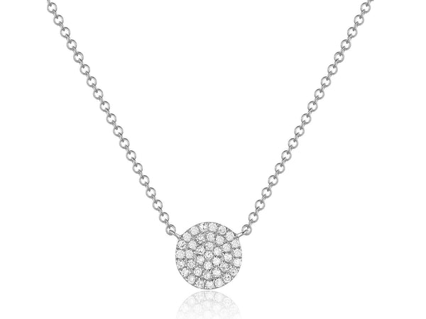 14K White Gold Diamond Circle Disk Necklace