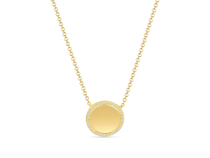 14K Yellow Gold Diamond Disc Necklace