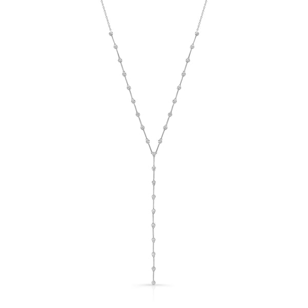 14K White Gold Diamond Y Necklace-Necklaces-majolie-