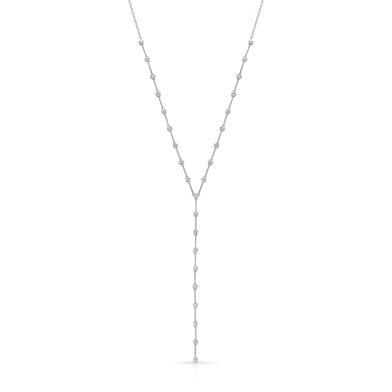 14K White Gold Diamond Y Necklace-Necklaces-majolie-