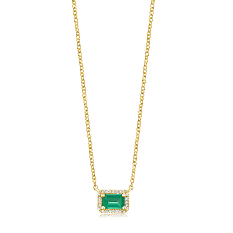 14K Yellow Gold Diamond Halo + Emerald Necklace-Necklaces-majolie-
