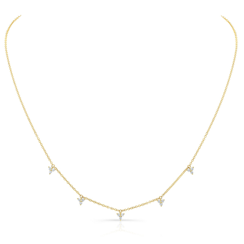 14K White Gold Diamond Trio Drop Dangle Necklace-Necklaces-MAJOLIE-YELLOW GOLD-