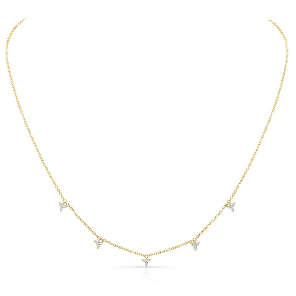 14K Rose Gold Diamond Trio Drop Dangle Necklace