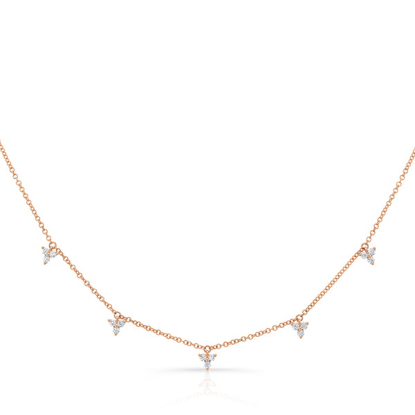 14K Yellow Gold Diamond Trio Drop Dangle Necklace