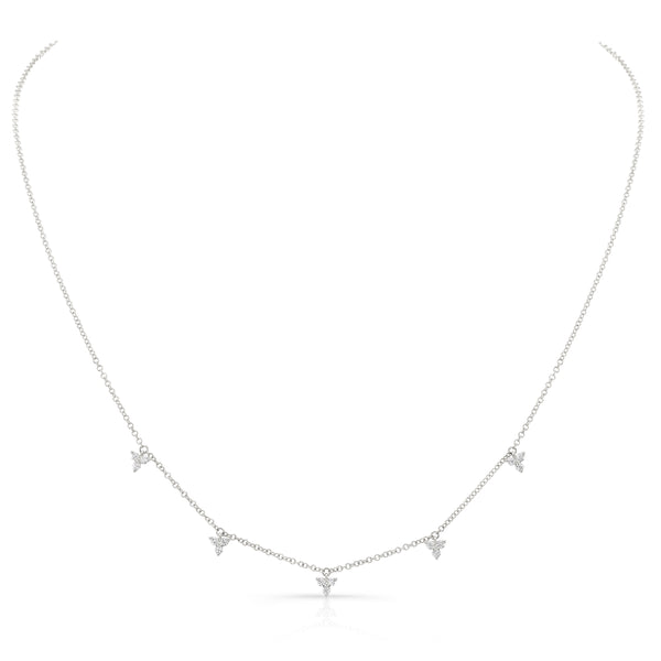 14K White Gold Diamond Trio Drop Dangle Necklace