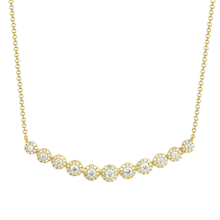 14K Yellow Gold Diamond Halo Curved Bar Necklace