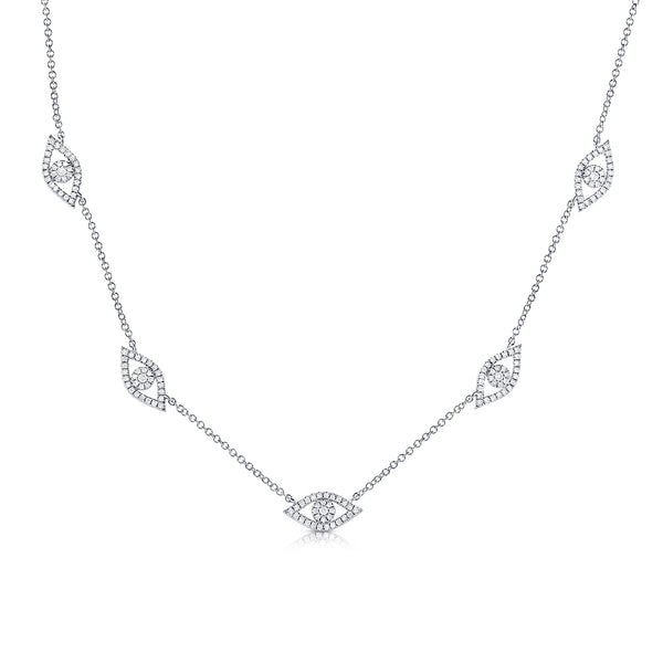 14K White Gold Diamond Evil Eye Necklace