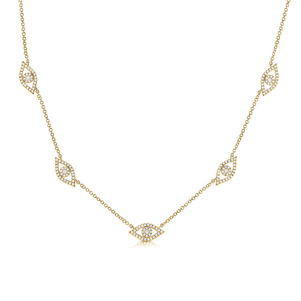 14K Yellow Gold Diamond Evil Eye Necklace