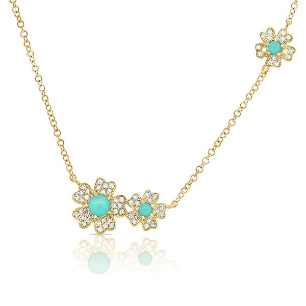 14K Yellow Gold Diamond and Mother of Pearl Flower Necklace
