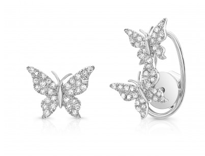 14K White Gold Diamond Butterfly Earrings