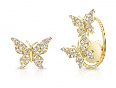 14K Yellow Gold Diamond Butterfly Earrings