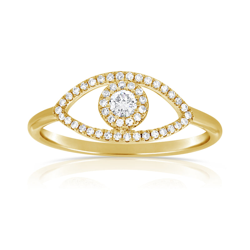 14K Yellow Gold Diamond Evil Eye Ring (Large)-Rings-aaron jewelry-