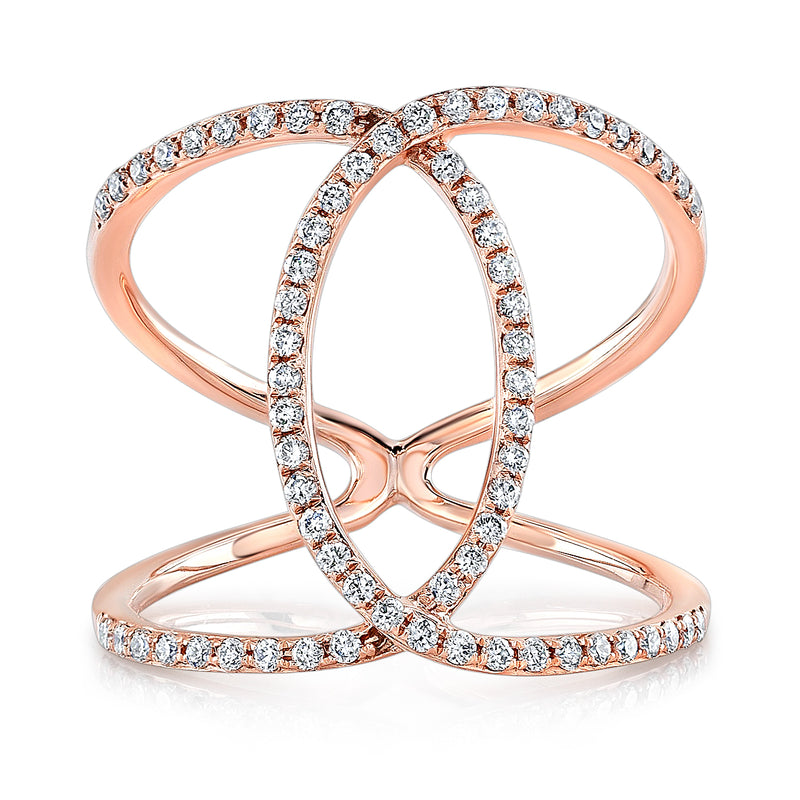 14K Rose Gold Diamond Intertwined Circle Ring