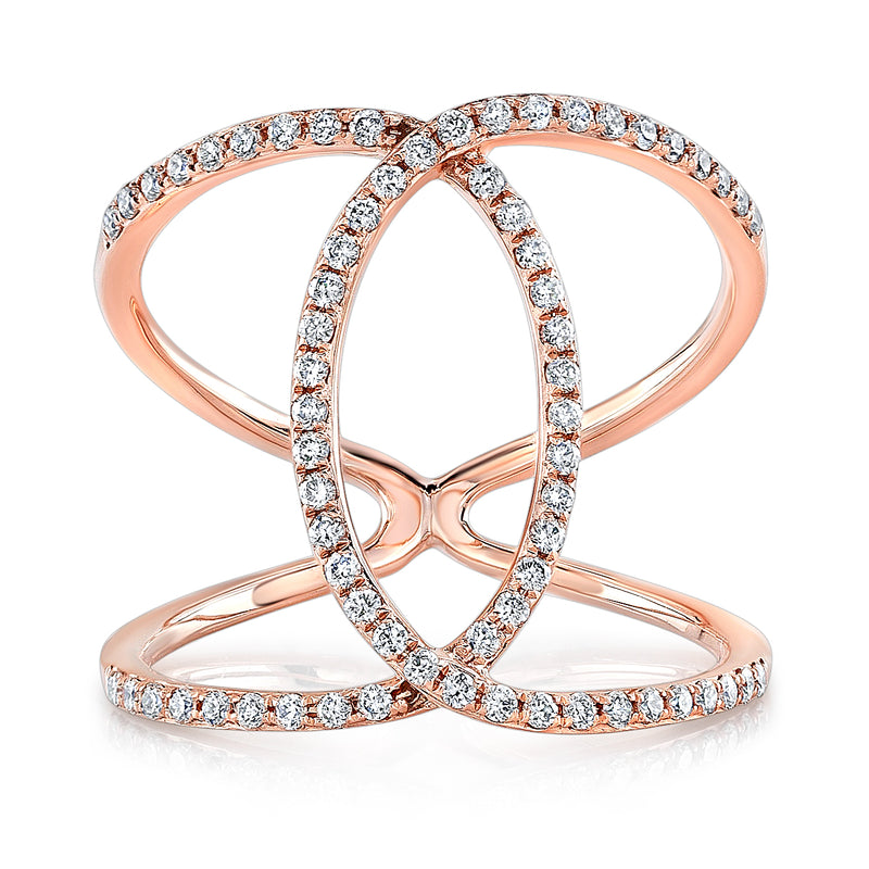 14K White Gold Diamond Intertwined Circle Ring-Rings-majolie-ROSE GOLD-