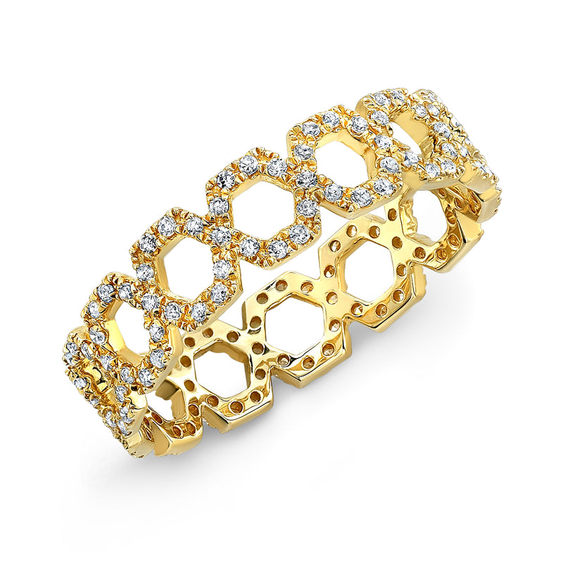 14K Yellow Gold Diamond Hexagon Eternity Ring