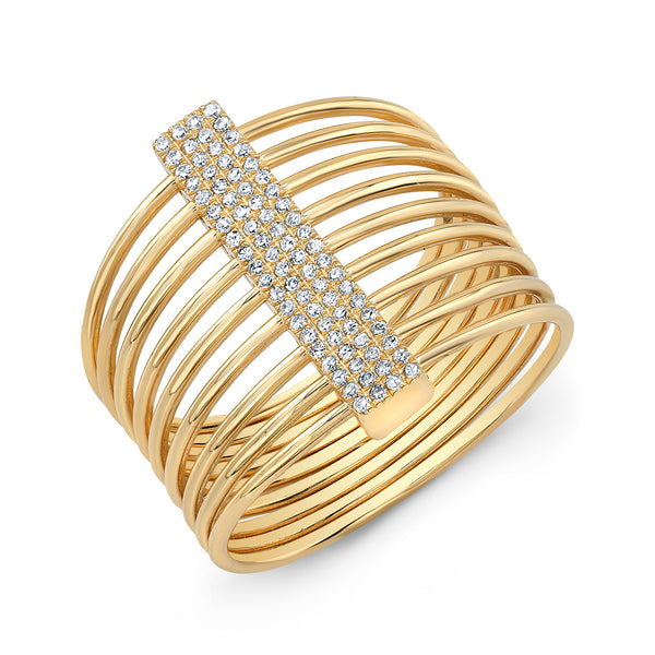 14K Yellow Gold Diamond Bar Slink Ring-Rings-majolie-
