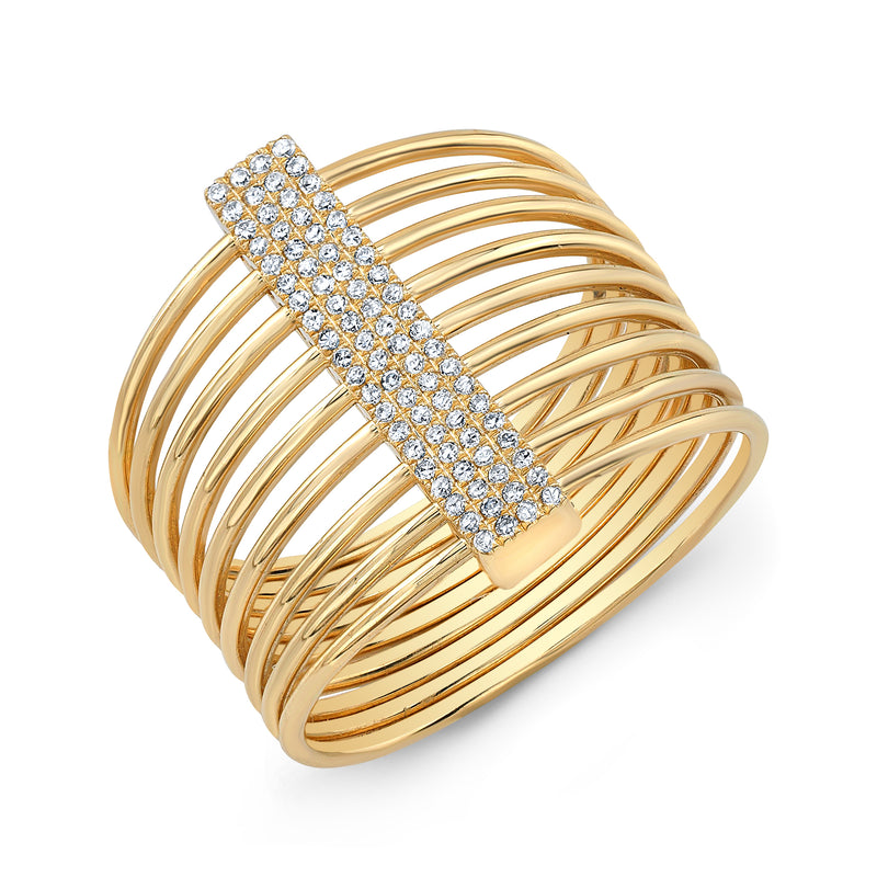 14K Yellow Gold Diamond Bar Slink Ring-Rings-majolie-