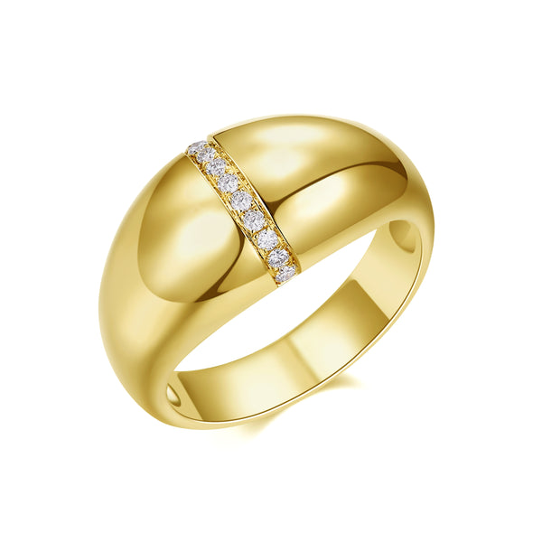 14K Yellow Gold Diamond Dome Polished Ring-Rings-majolie-
